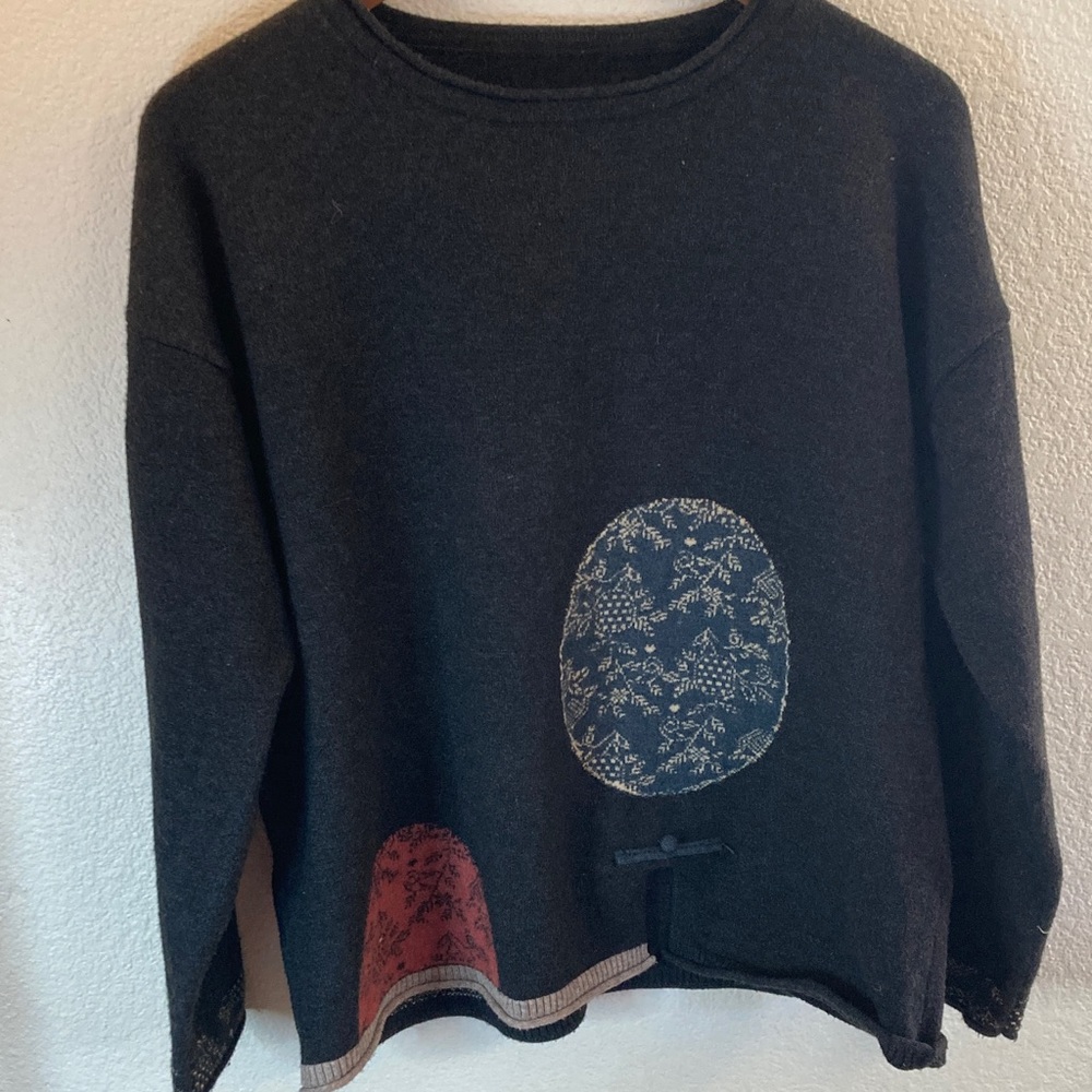 Unique Black Abstract Whimsigoth Sweater lagenlook boho cottage m